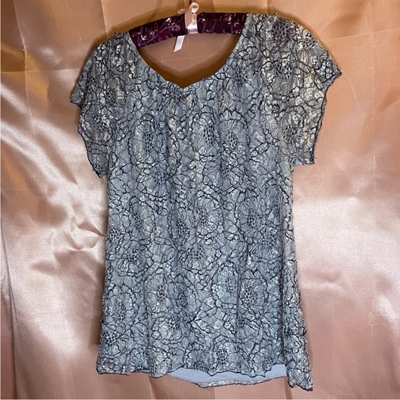 Vintage 2000s Venezia Blue Lace Flutter Sleeve Milkmaid Top Plus Size 14/16 - Picture 7 of 7